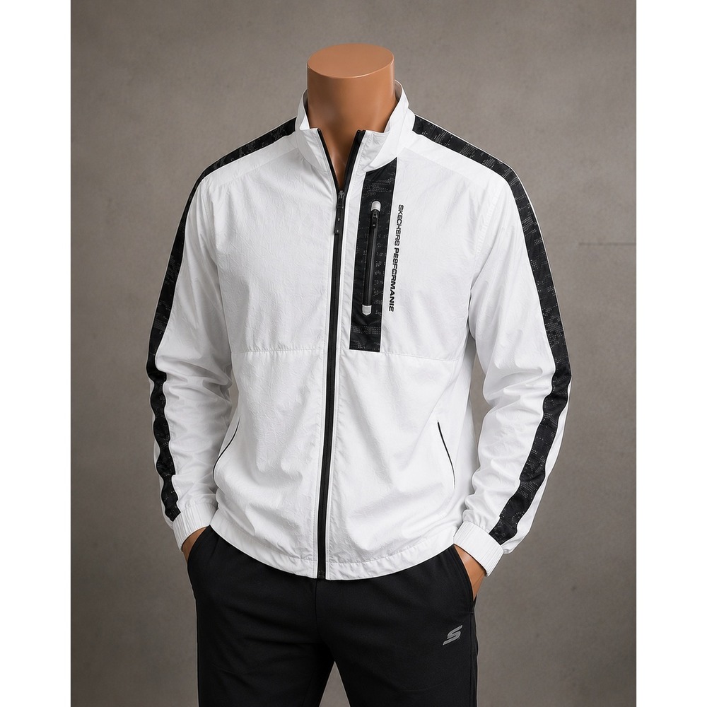 Skechers Performance Mens White Black Full Zip‎ Windbreaker Jacket Small